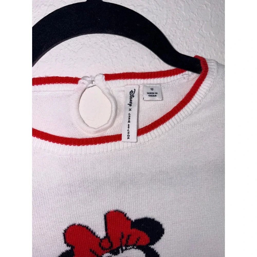 Disney x Janie and Jack Minnie Mouse Sweater age 12 White Excellent Ruffle Trim